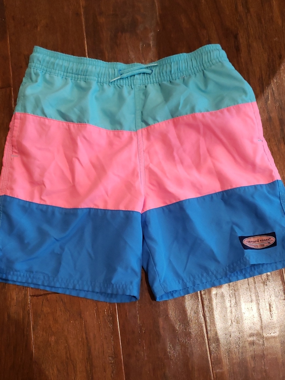 Vineyard Vines Kids' Colorblock Swim Trunks in Aqua, Pink & Blue